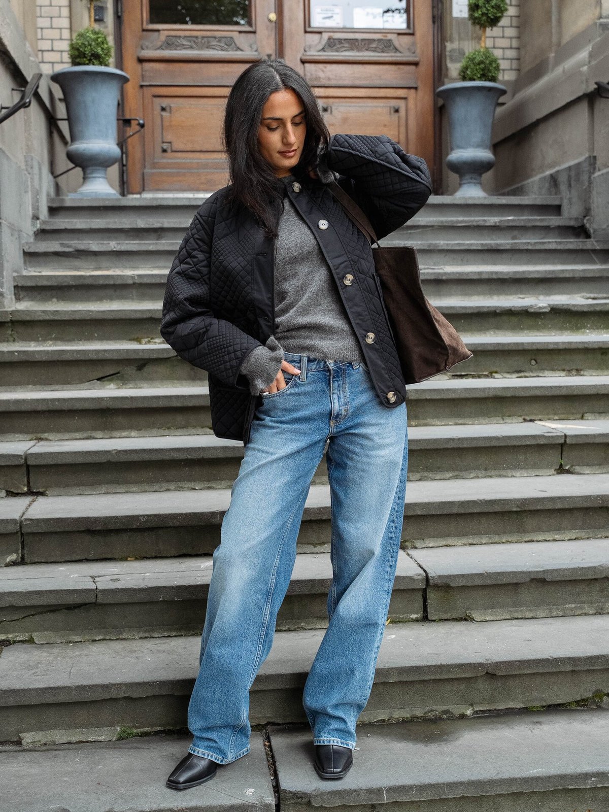 Y.A.S Laurie Long Sleeve Padded Jacket NavyBl Black