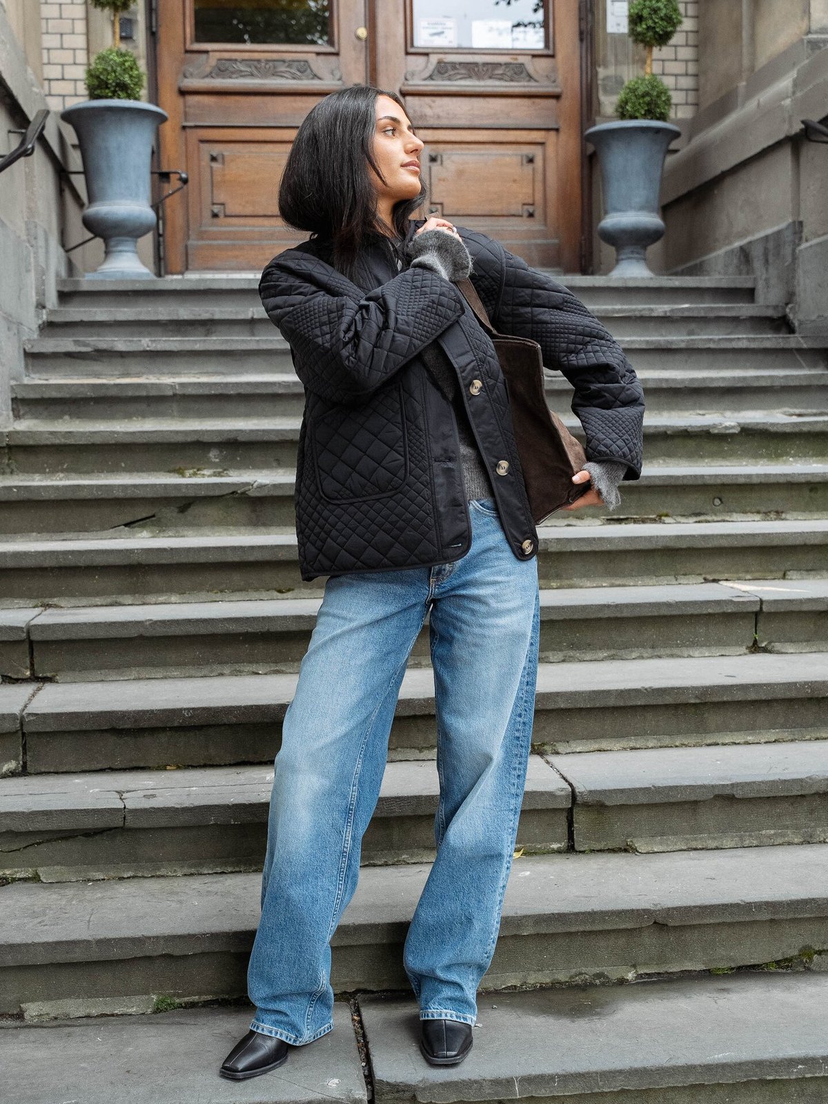 Y.A.S Laurie Long Sleeve Padded Jacket NavyBl Black