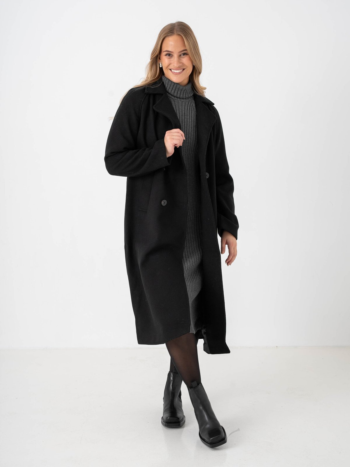 Y.A.S Margot Long Sleeve Long Coat Black