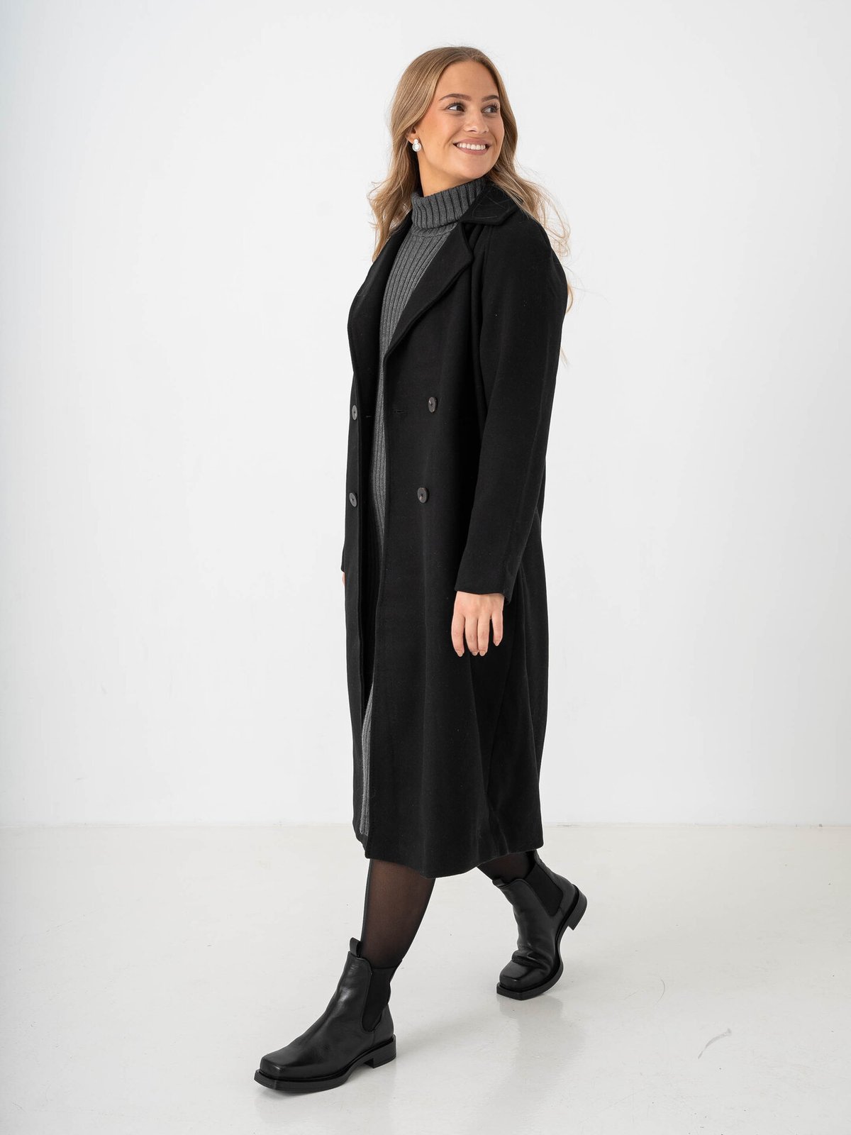 Y.A.S Margot Long Sleeve Long Coat Black