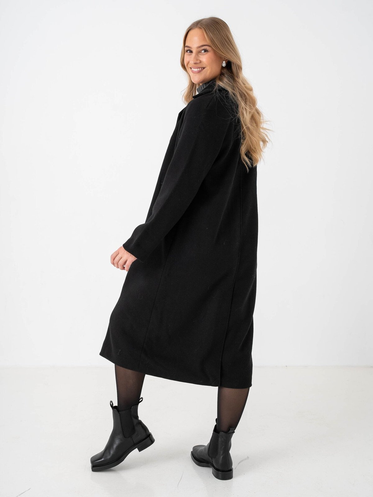 Y.A.S Margot Long Sleeve Long Coat Black