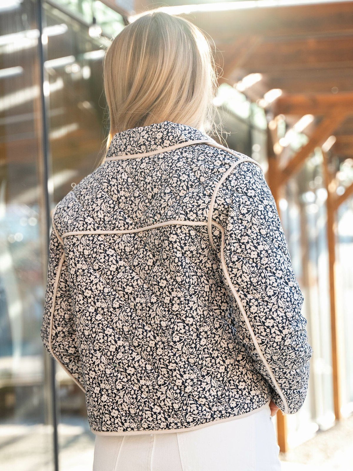 Y.A.S Rinna Long Sleeve Padded Jacket Navy Blazer / Rinna Print