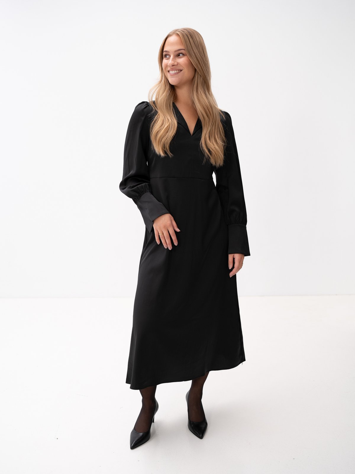 Y.A.S Pella Long Sleeve Long Shirt Dress Black