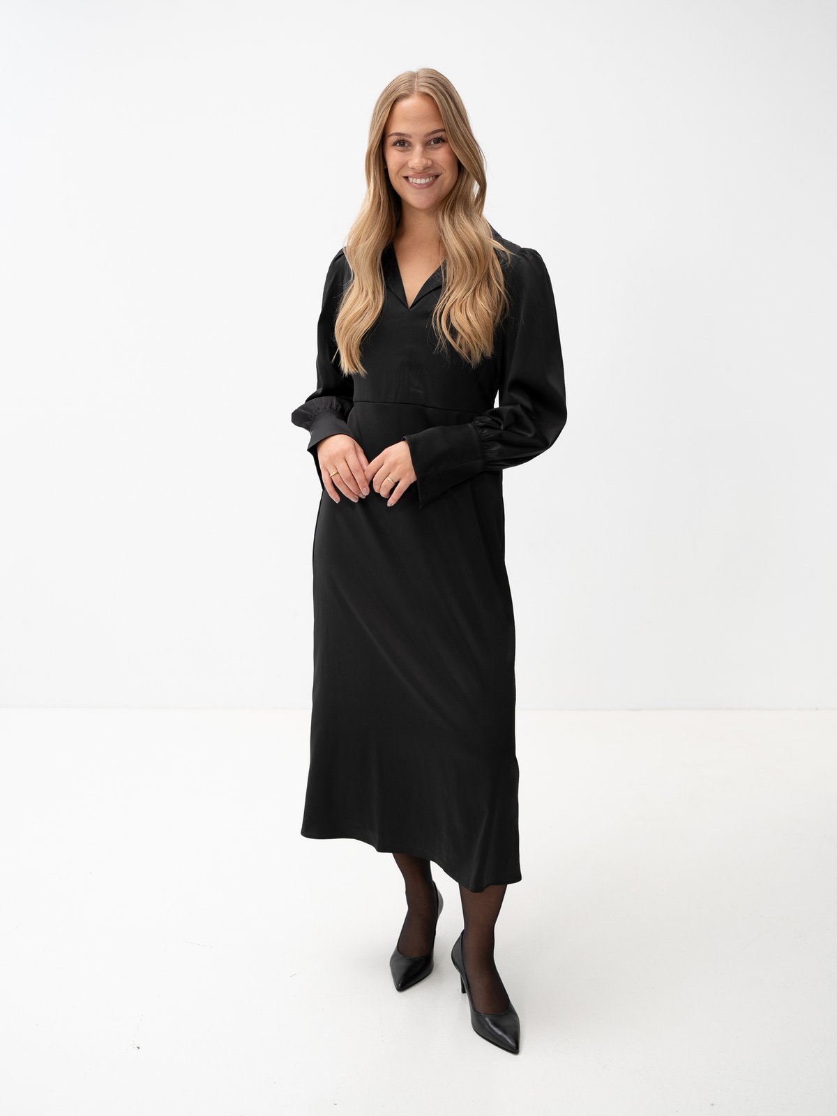 Y.A.S Pella Long Sleeve Long Shirt Dress Black