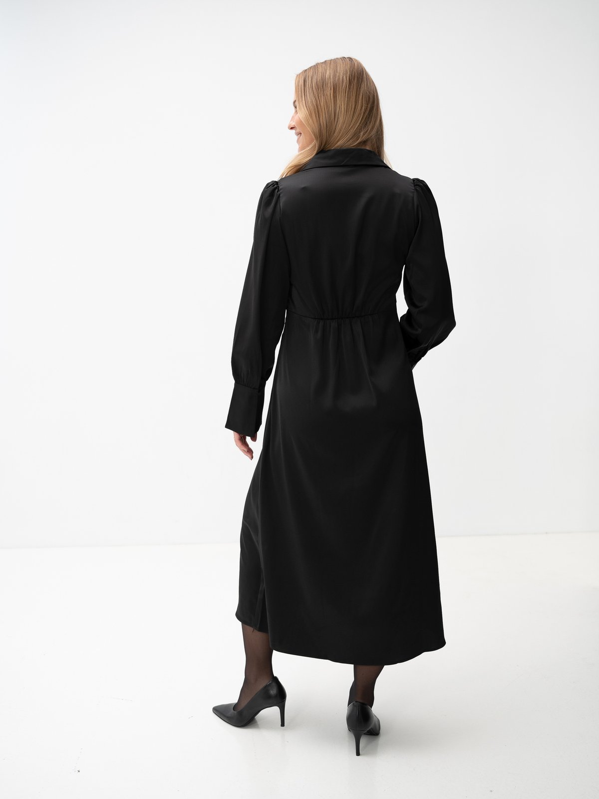 Y.A.S Pella Long Sleeve Long Shirt Dress Black
