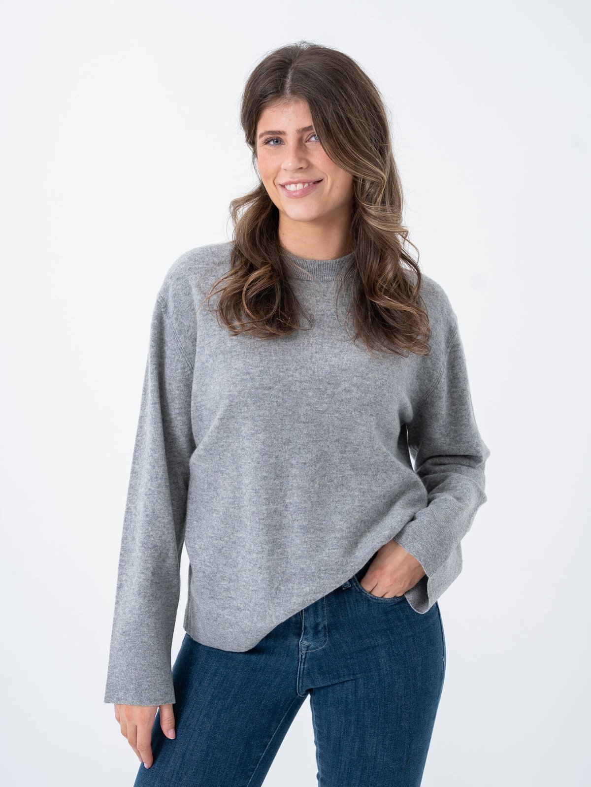 Y.A.S Emilie O-Neck Knit Pullover Light Grey Melange