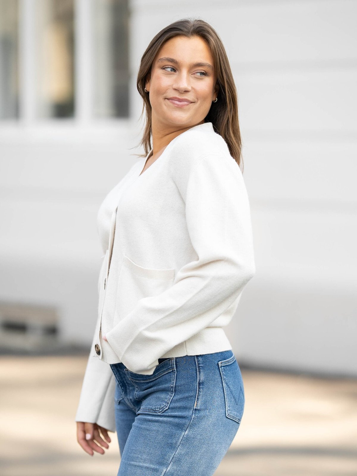 Y.A.S Emilie Long Sleeve Cardigan Knit Birch