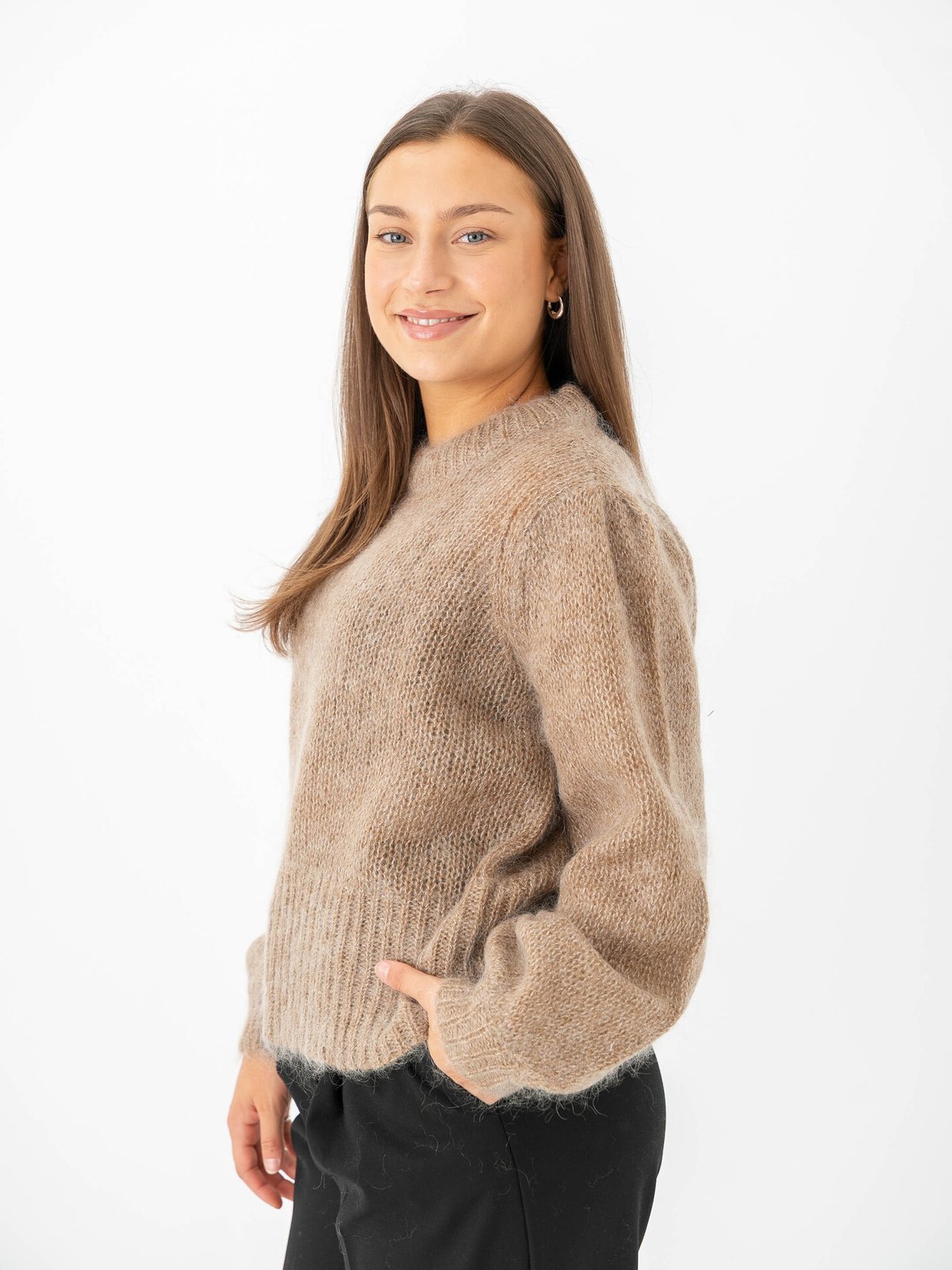 Y.A.S Lambu O-Neck Long Sleeve Knit Pullover Sepia Tint