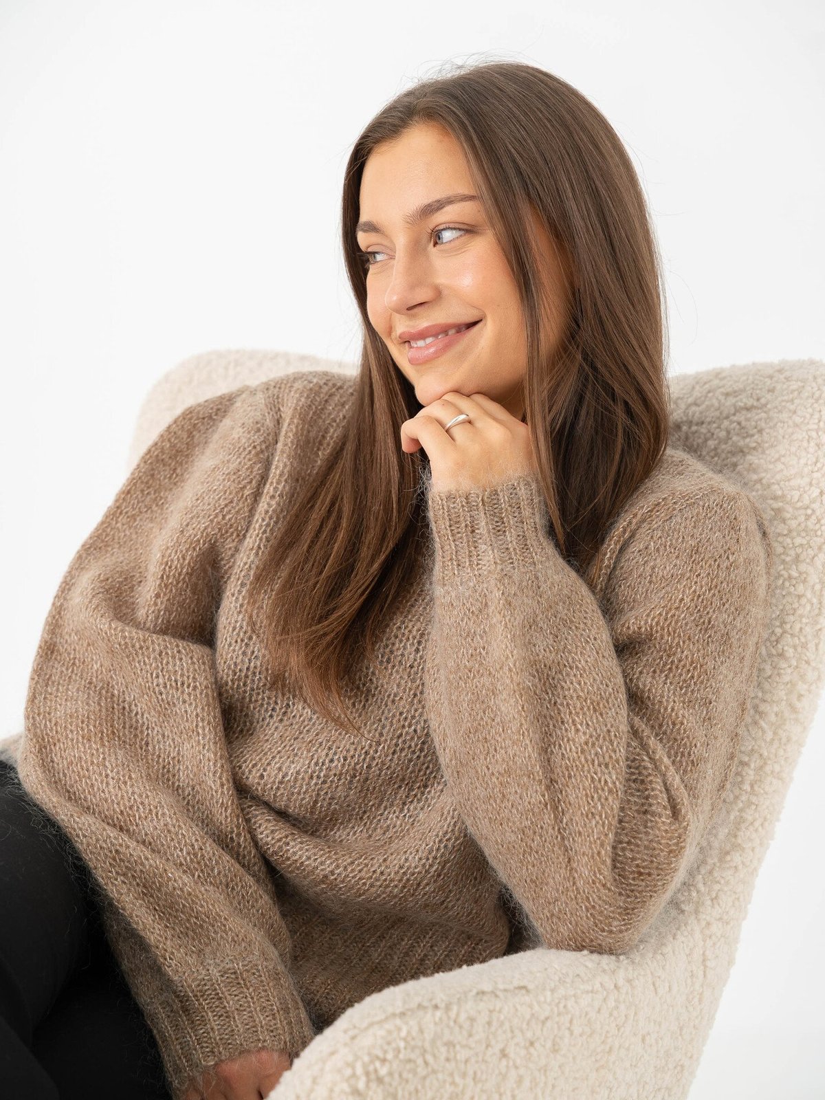 Y.A.S Lambu O-Neck Long Sleeve Knit Pullover Sepia Tint