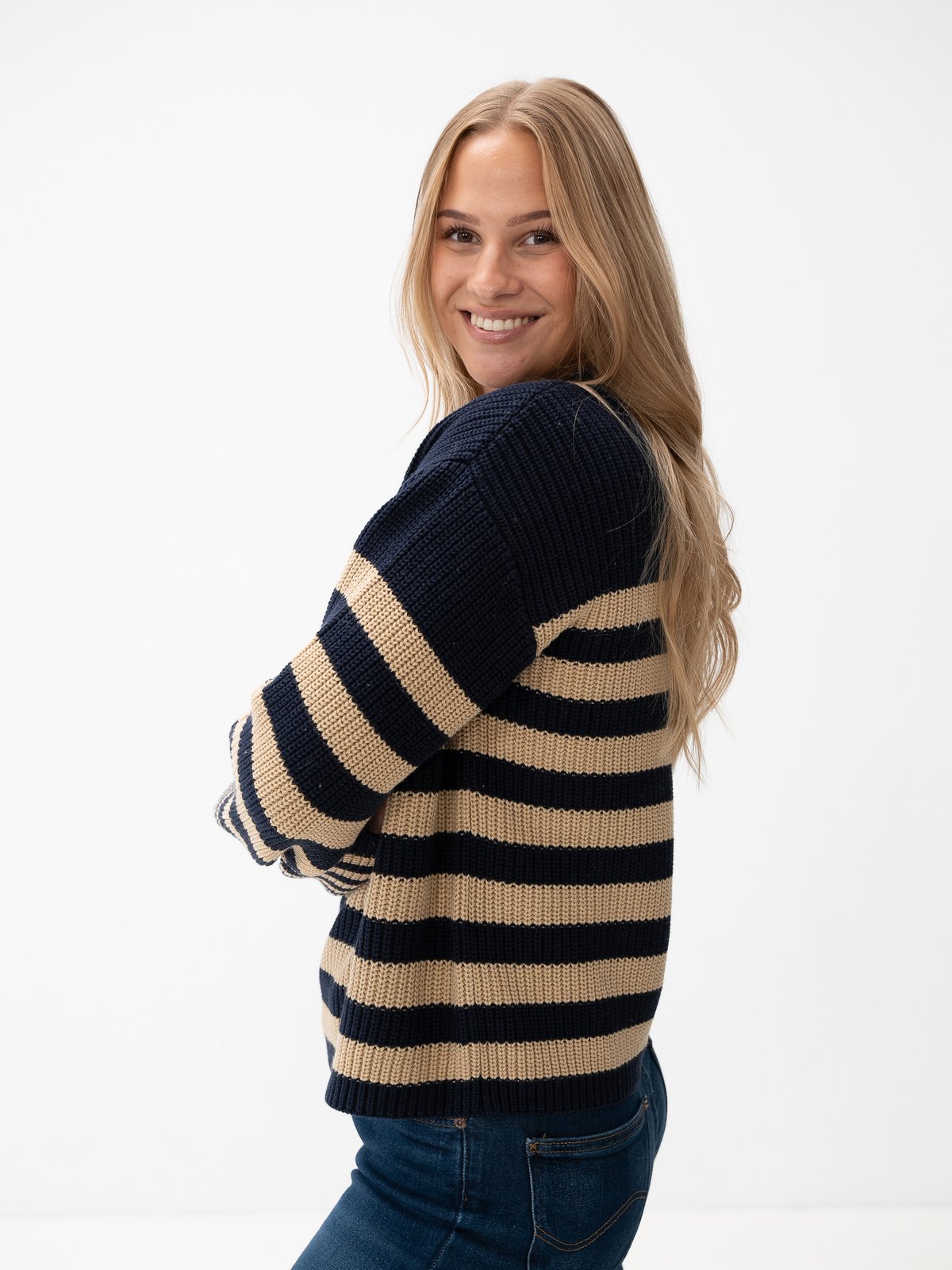 Y.A.S Riga Long Sleeve Knit Pullover Navy Blazer Safari