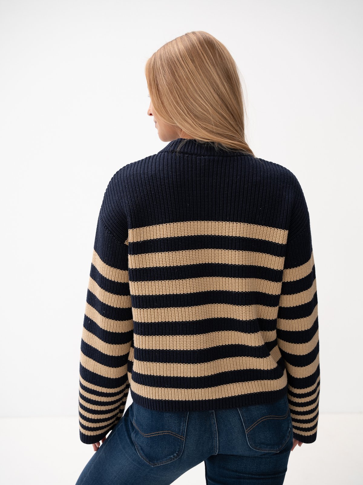 Y.A.S Riga Long Sleeve Knit Pullover Navy Blazer Safari