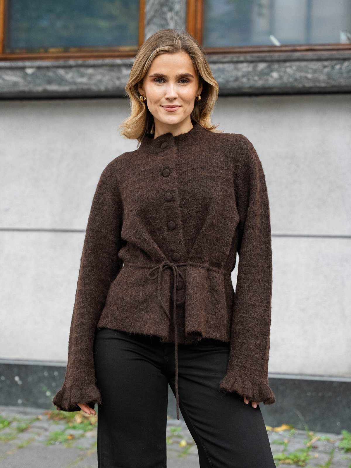 Y.A.S Thellis Long Sleeve Knit Cardigan Hot Fudge