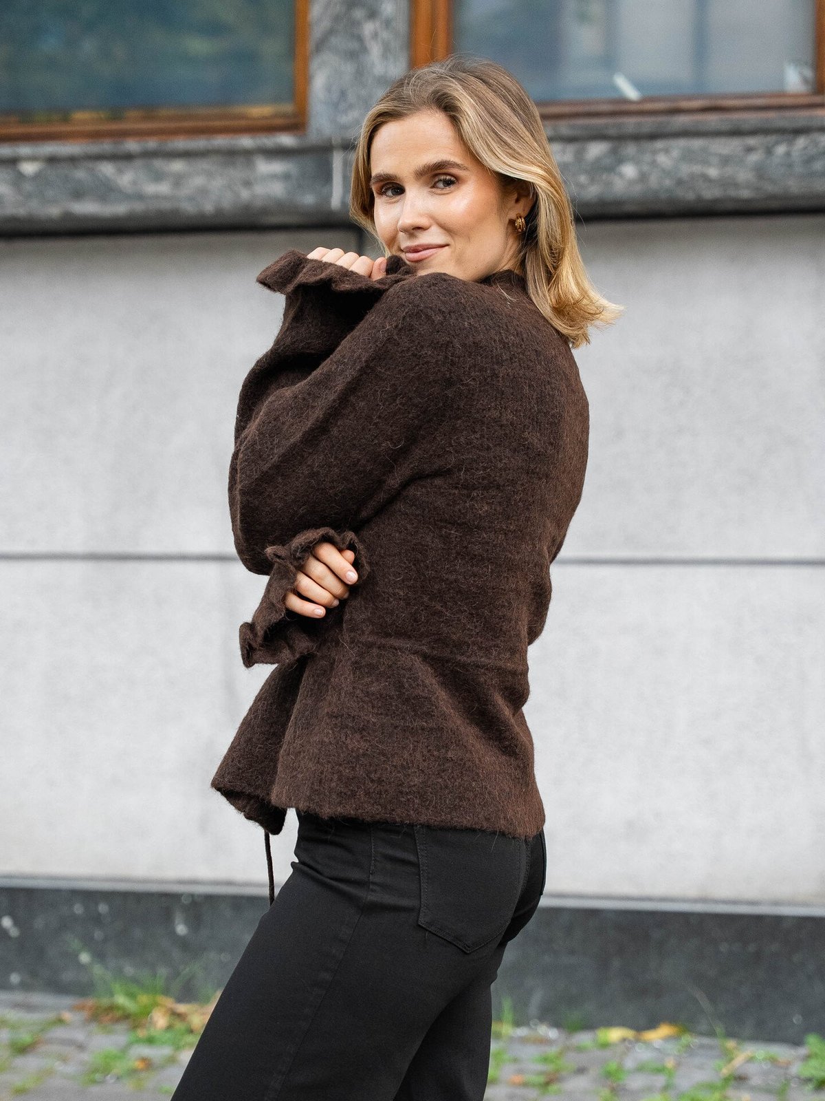 Y.A.S Thellis Long Sleeve Knit Cardigan Hot Fudge