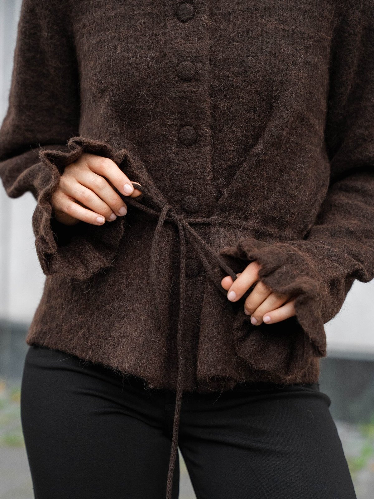 Y.A.S Thellis Long Sleeve Knit Cardigan Hot Fudge
