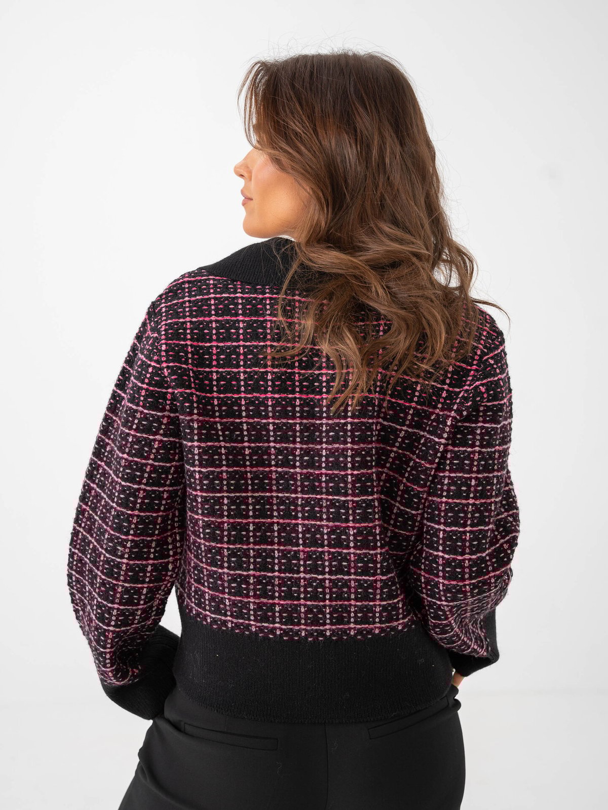 Y.A.S Liviana Long Sleeve Knit Pullover Black / Raspberry