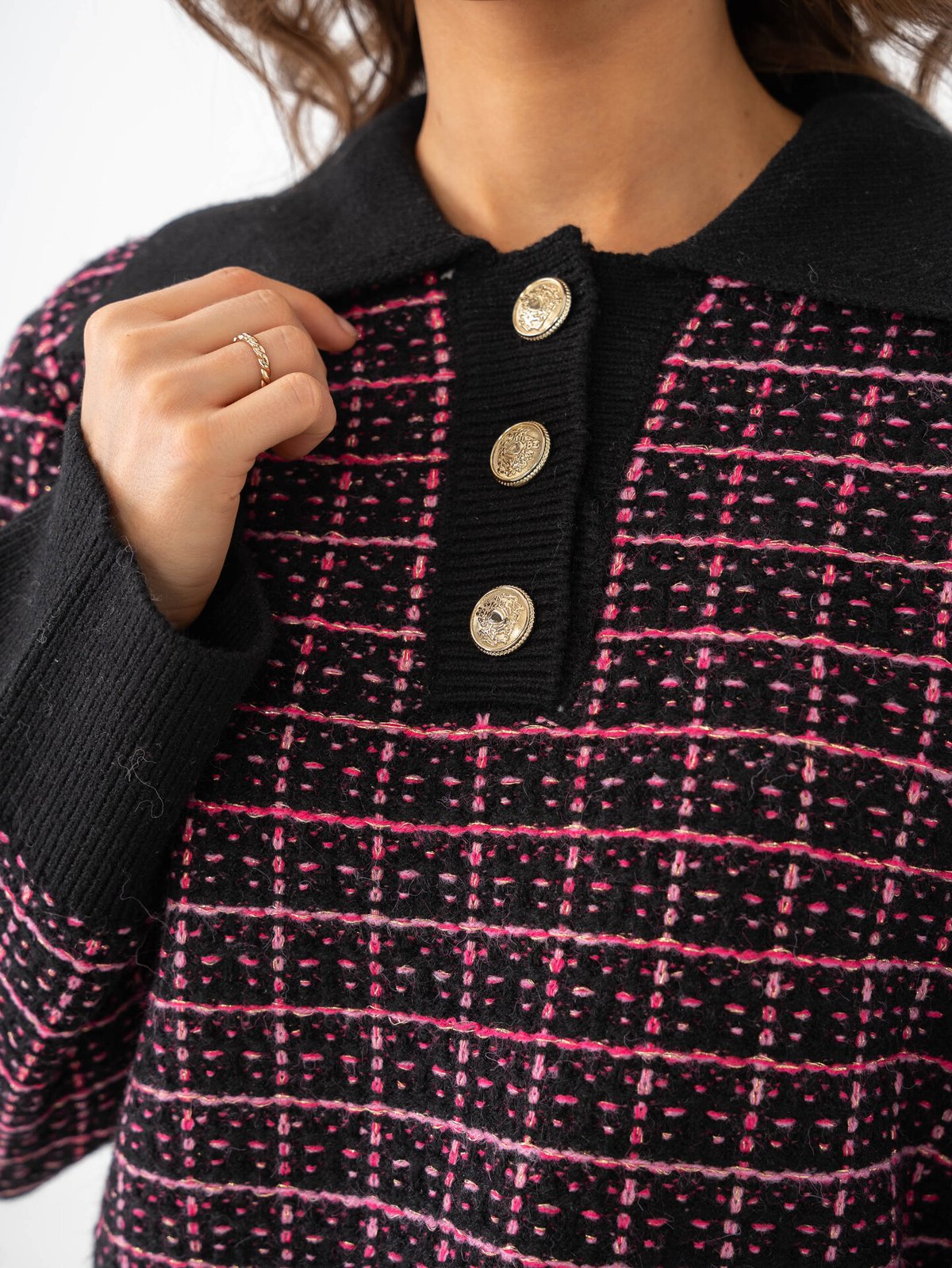 Y.A.S Liviana Long Sleeve Knit Pullover Black / Raspberry