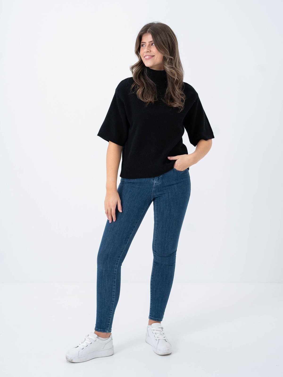 Y.A.S Emila 2/4 Roll Neck Knit Pullover Black