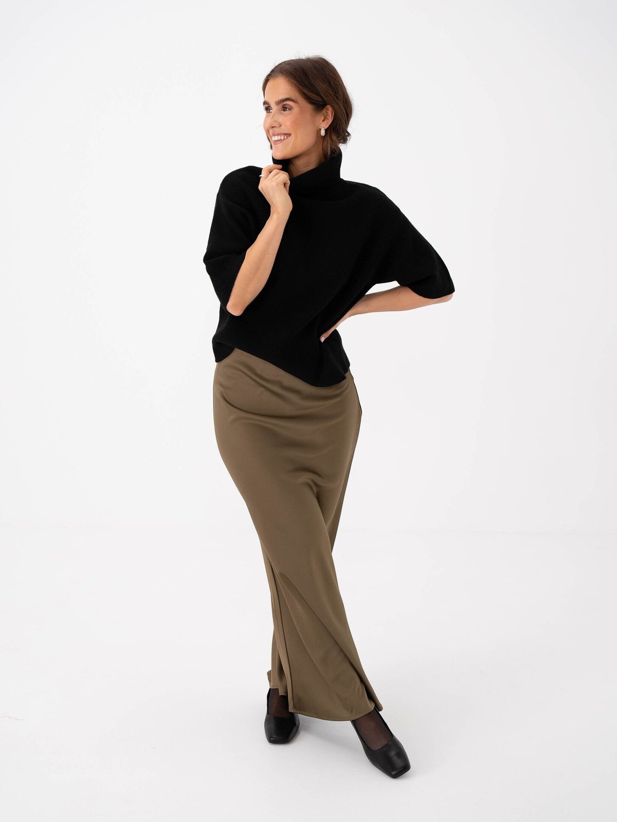 Y.A.S Emila 2/4 Roll Neck Knit Pullover Black