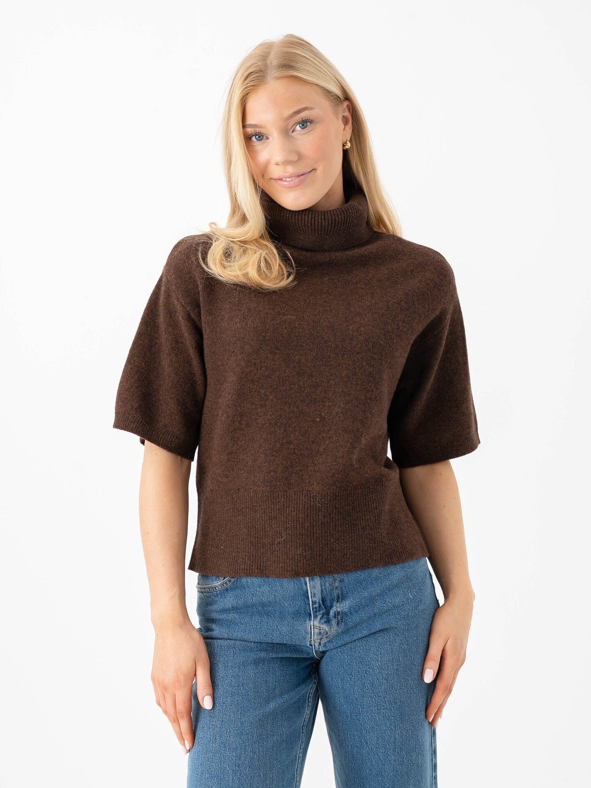 Y.A.S Emila 2/4 Roll Neck Knit Pullover Chocolate Brown