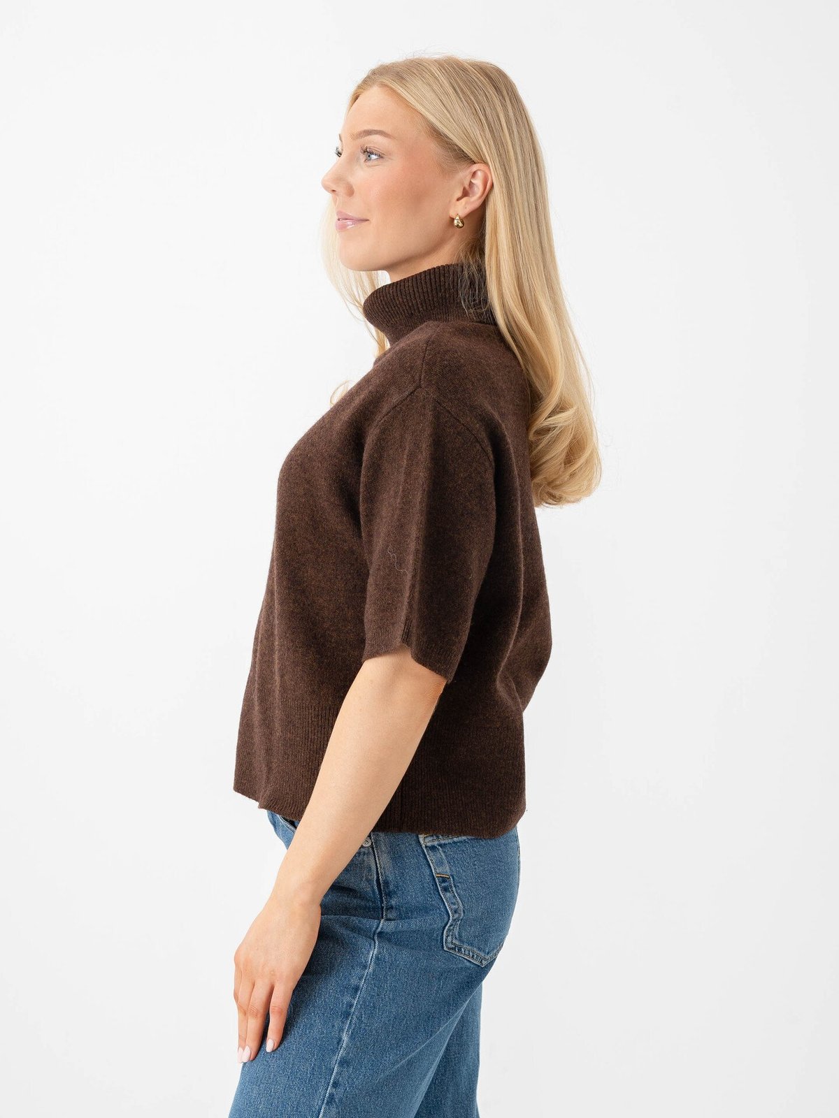 Y.A.S Emila 2/4 Roll Neck Knit Pullover Chocolate Brown
