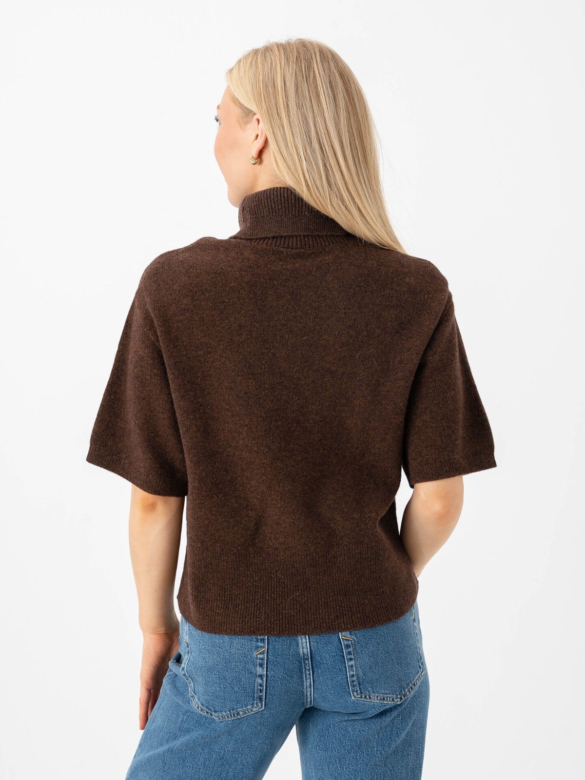 Y.A.S Emila 2/4 Roll Neck Knit Pullover Chocolate Brown