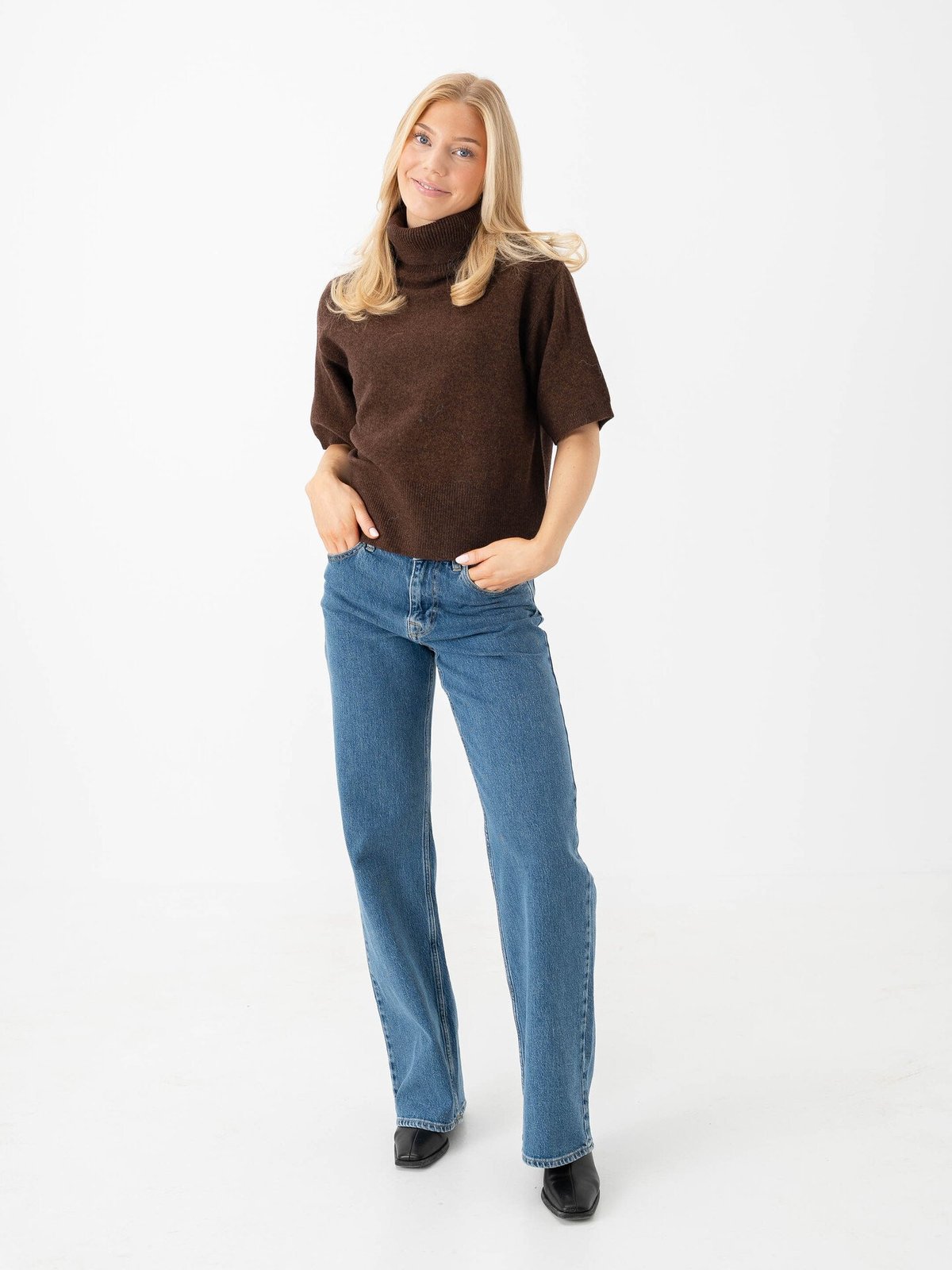 Y.A.S Emila 2/4 Roll Neck Knit Pullover Chocolate Brown