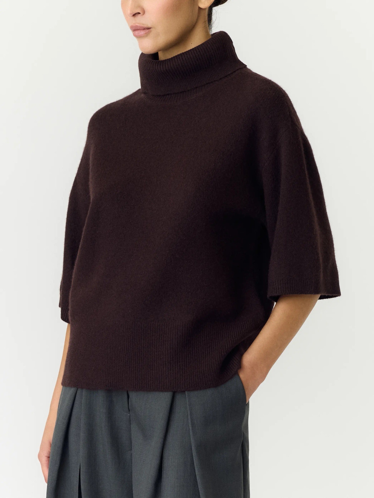 Y.A.S Emila 2/4 Roll Neck Knit Pullover Coffee Bean