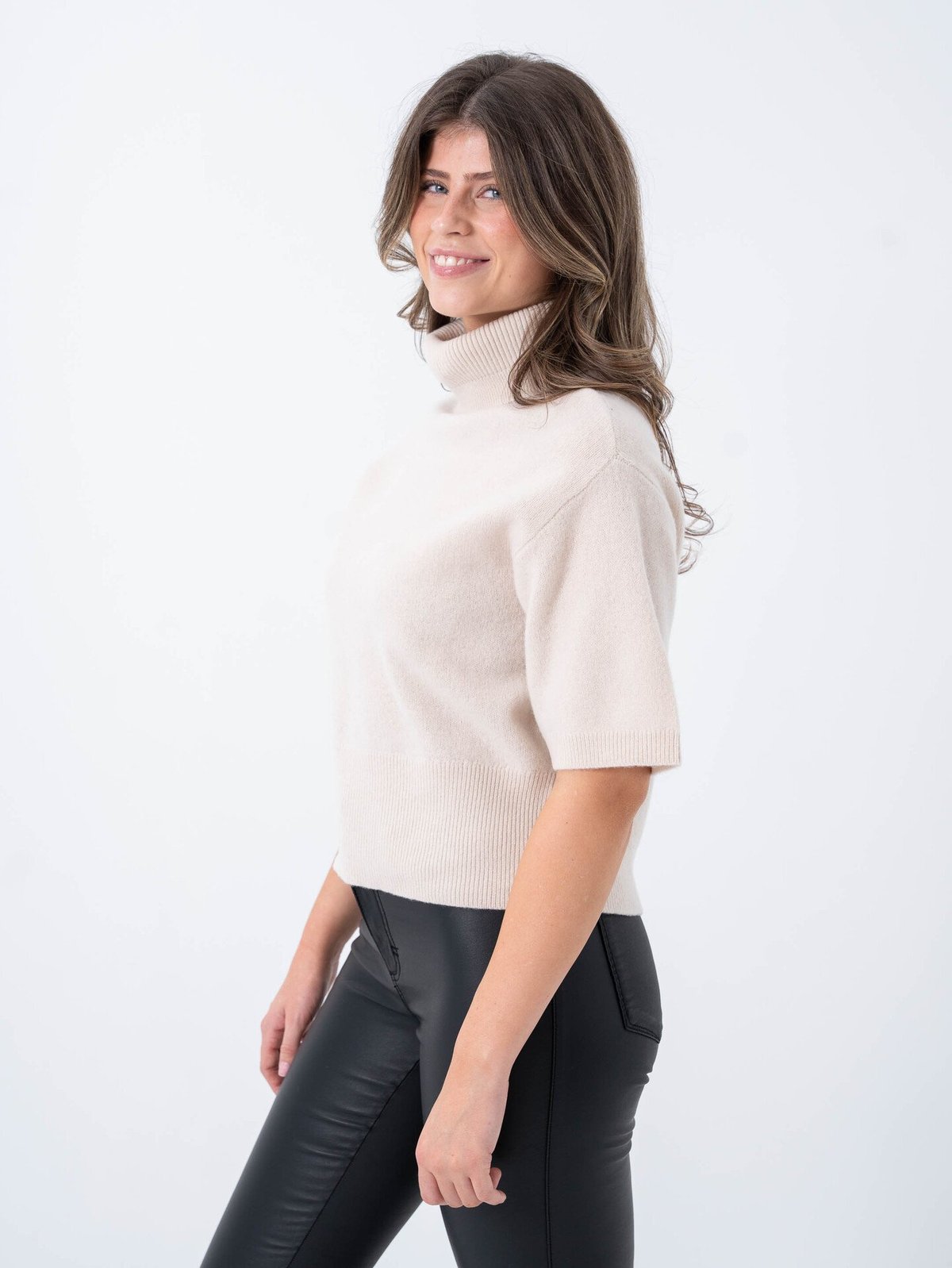 Y.A.S Emila 2/4 Roll Neck Knit Pullover Sandshell