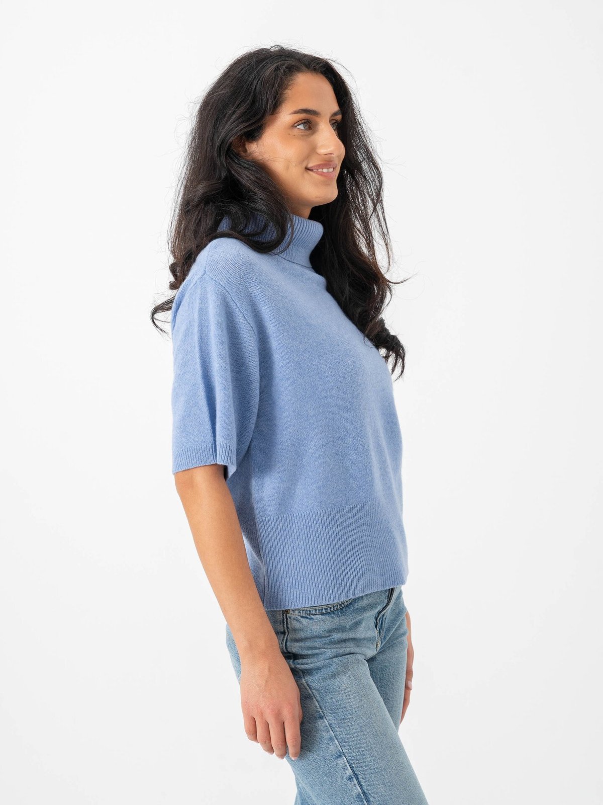 Y.A.S Emila 2/4 Roll Neck Knit Pullover Vista Blue