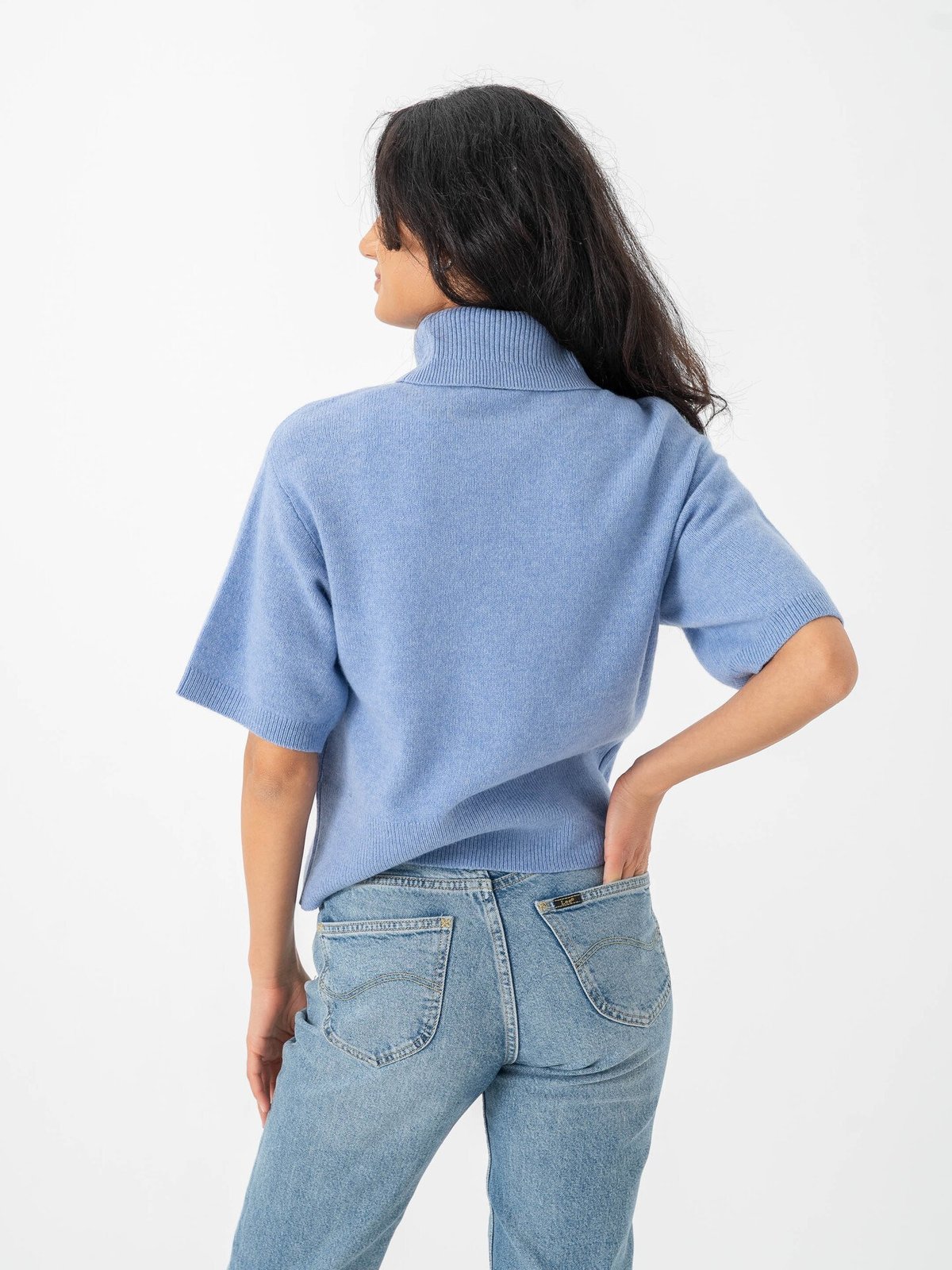 Y.A.S Emila 2/4 Roll Neck Knit Pullover Vista Blue