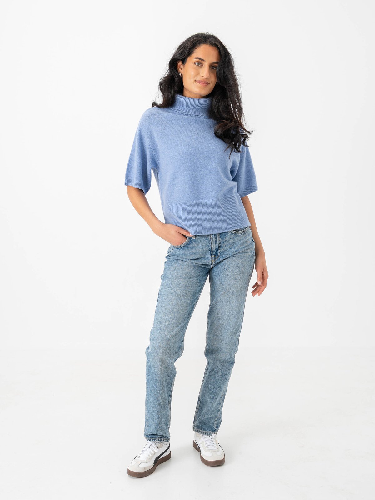 Y.A.S Emila 2/4 Roll Neck Knit Pullover Vista Blue