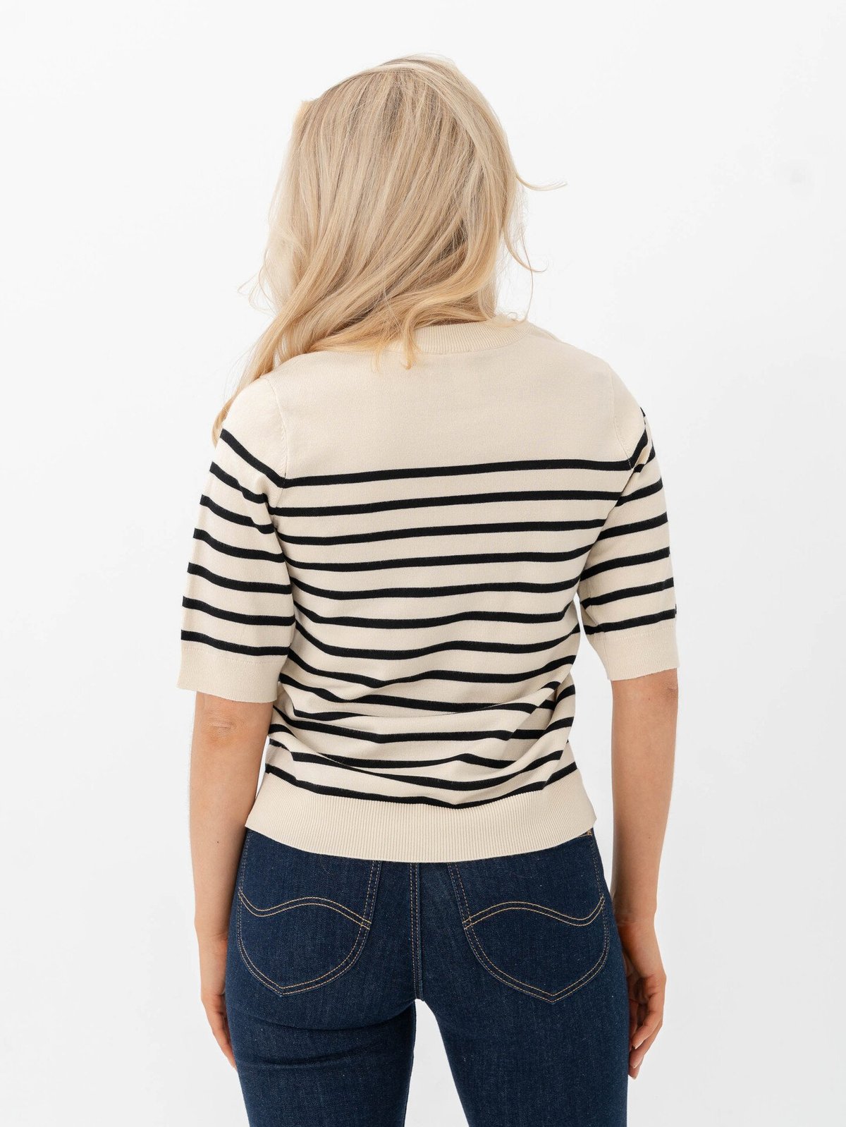 Y.A.S Lena Short Sleeve Knit Pullover Birch / Black Stripes