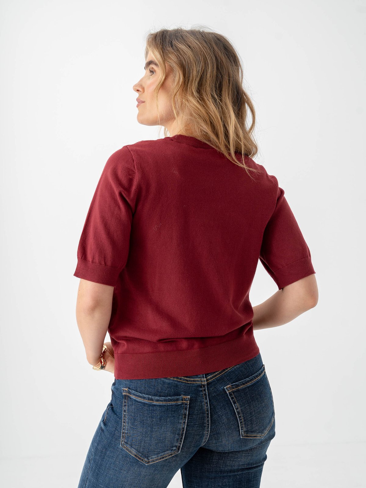 Y.A.S Lena Short Sleeve Knit Pullover Tibetan Red