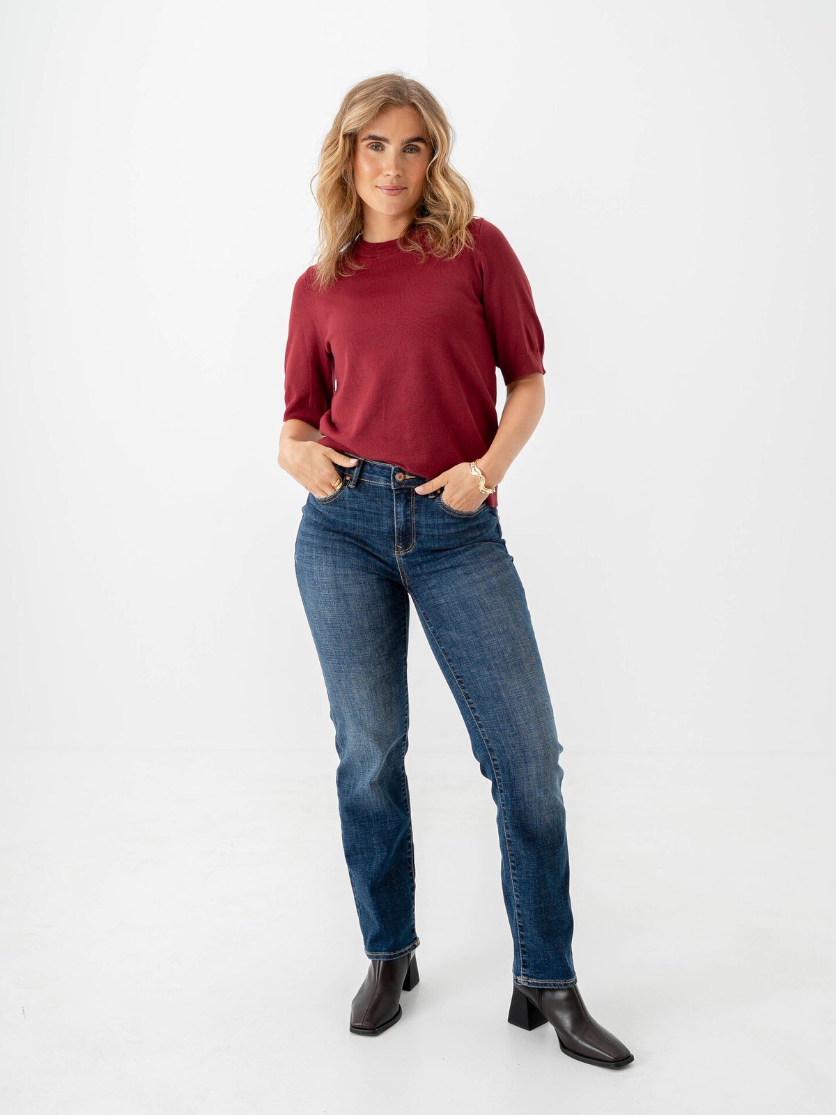 Y.A.S Lena Short Sleeve Knit Pullover Tibetan Red