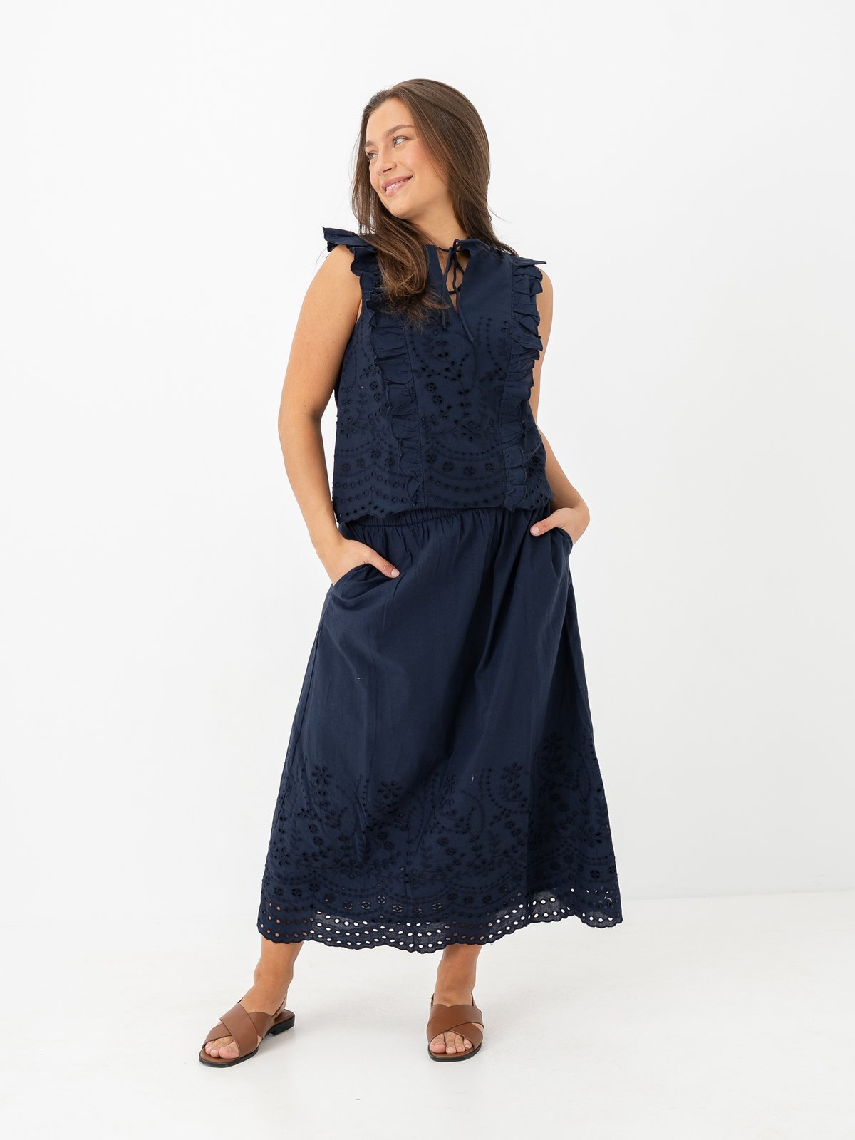 Y.A.S Luma High Waist Long Skirt Navy Blazer