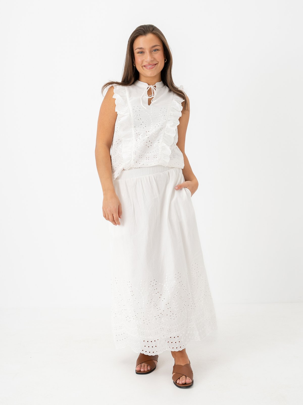 Y.A.S Luma High Waist Long Skirt Star White