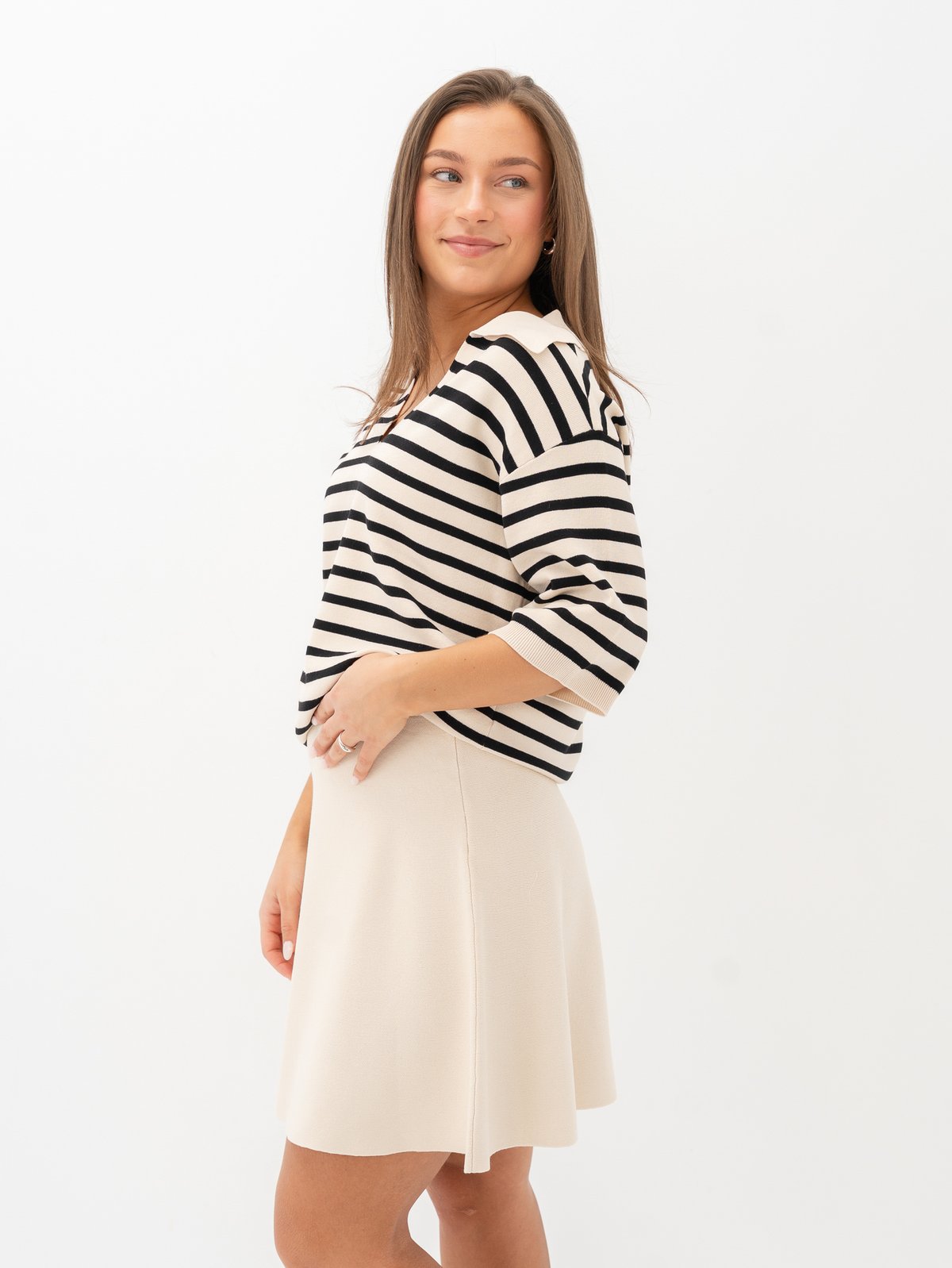 Y.A.S Fonny 2/4 Knit Pullover Birch Stripes