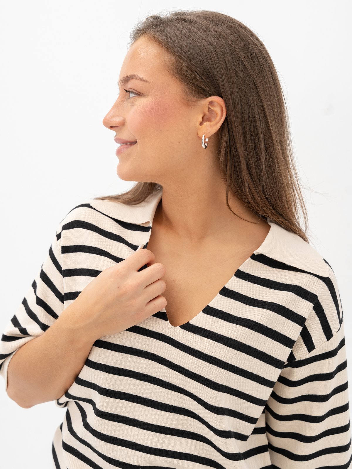 Y.A.S Fonny 2/4 Knit Pullover Birch Stripes