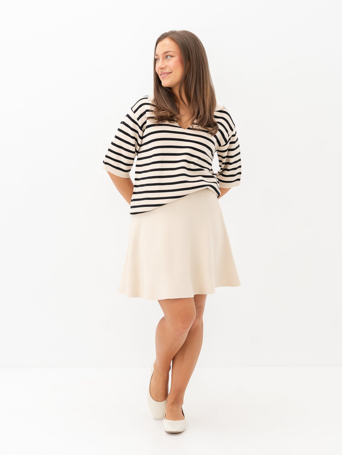 Y.A.S Fonny 2/4 Knit Pullover Birch Stripes