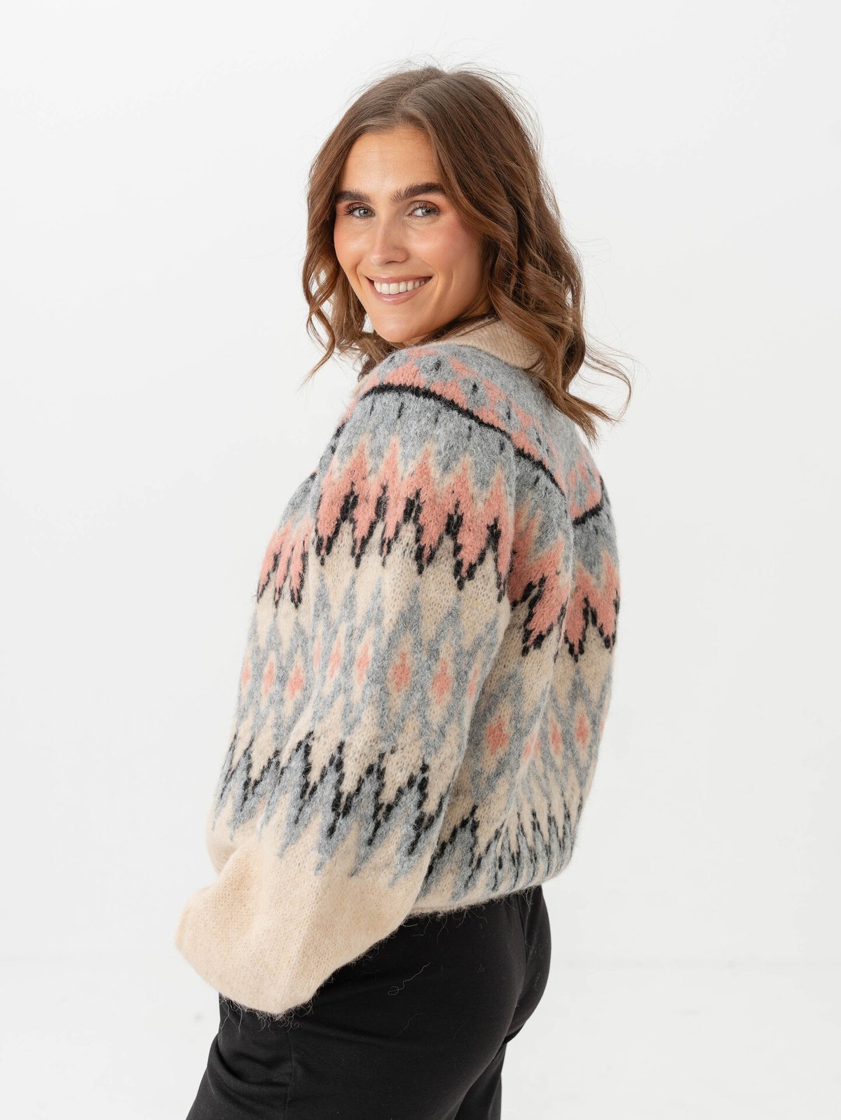 Y.A.S Shima Long Sleeve Knit Pullover Sandshell_Shima Checks