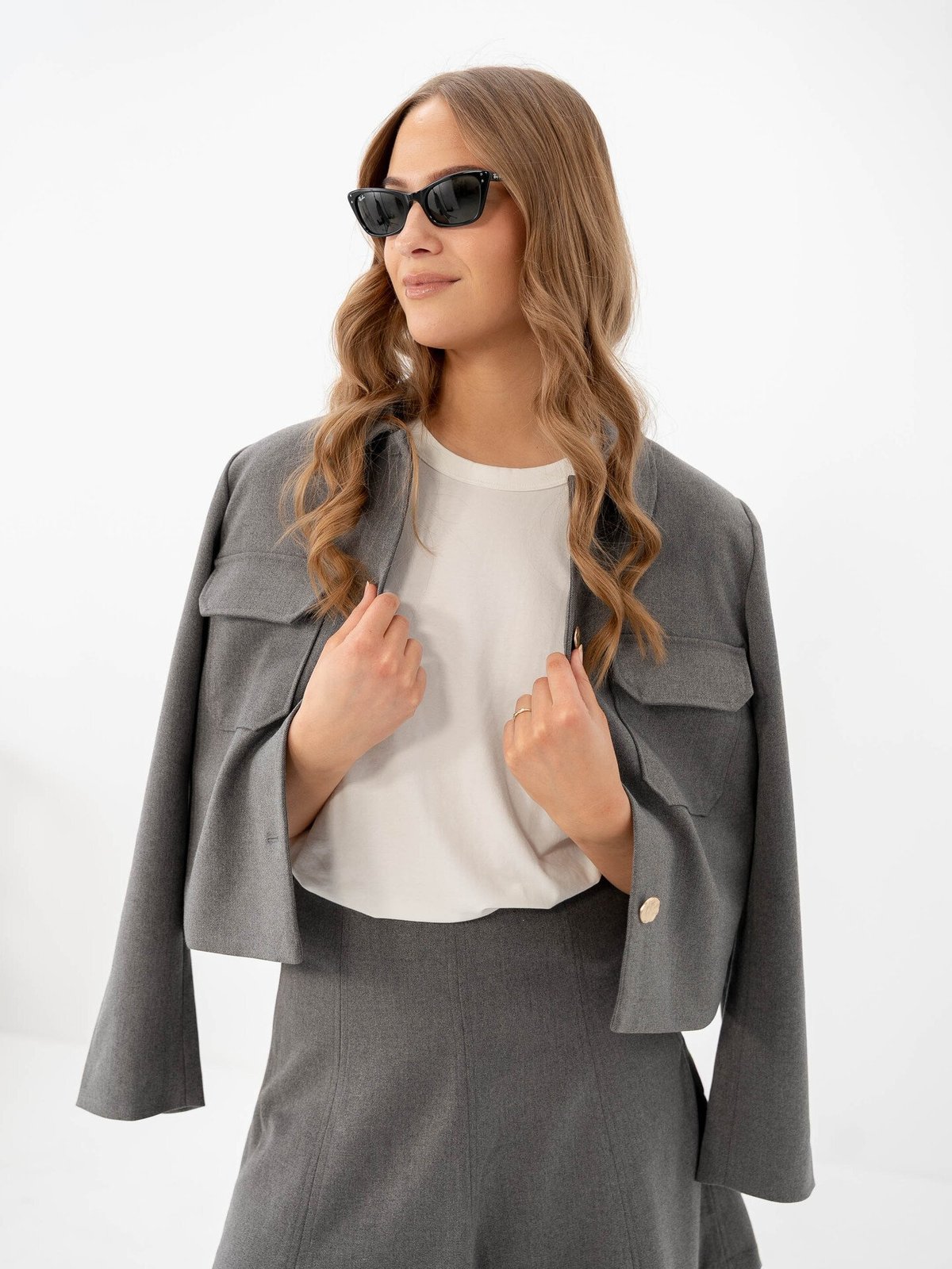 Y.A.S Dena Long Sleeve Blazer Grey Melange