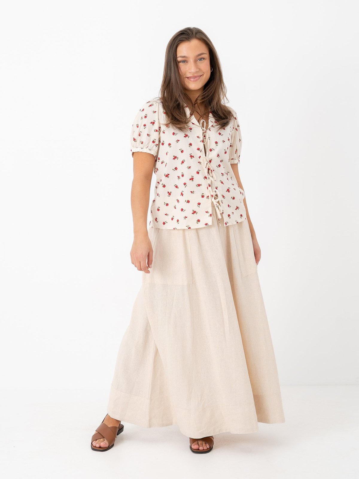 Y.A.S Flaxy High Waist Ankle Skirt Birch