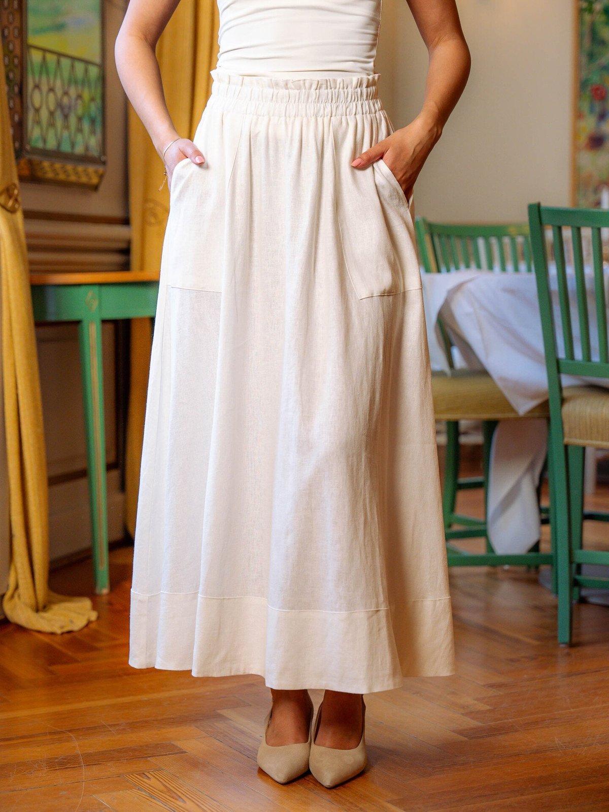 Y.A.S Flaxy High Waist Ankle Skirt Star White