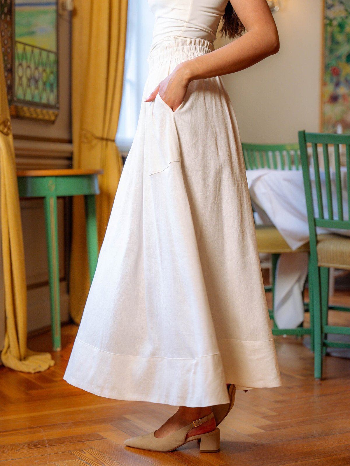 Y.A.S Flaxy High Waist Ankle Skirt Star White