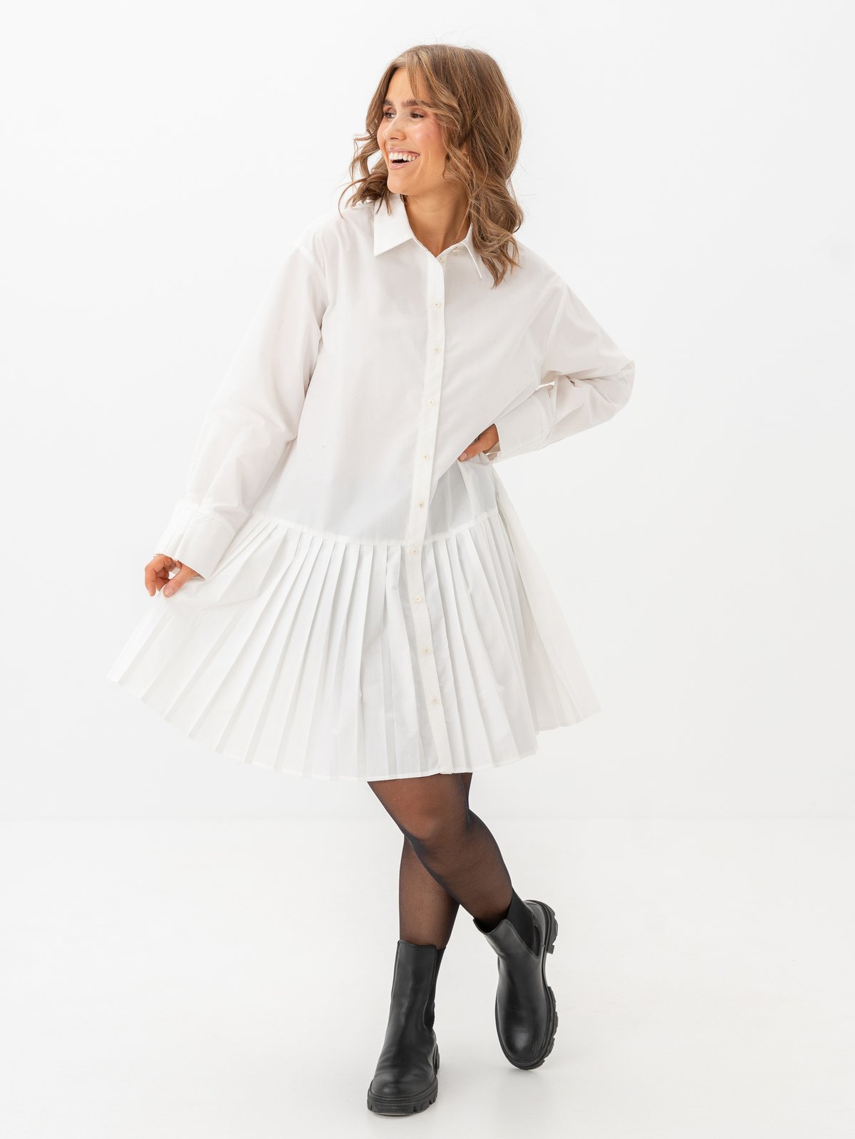Y.A.S Ellie Long Sleeve Shirt Dress Star White