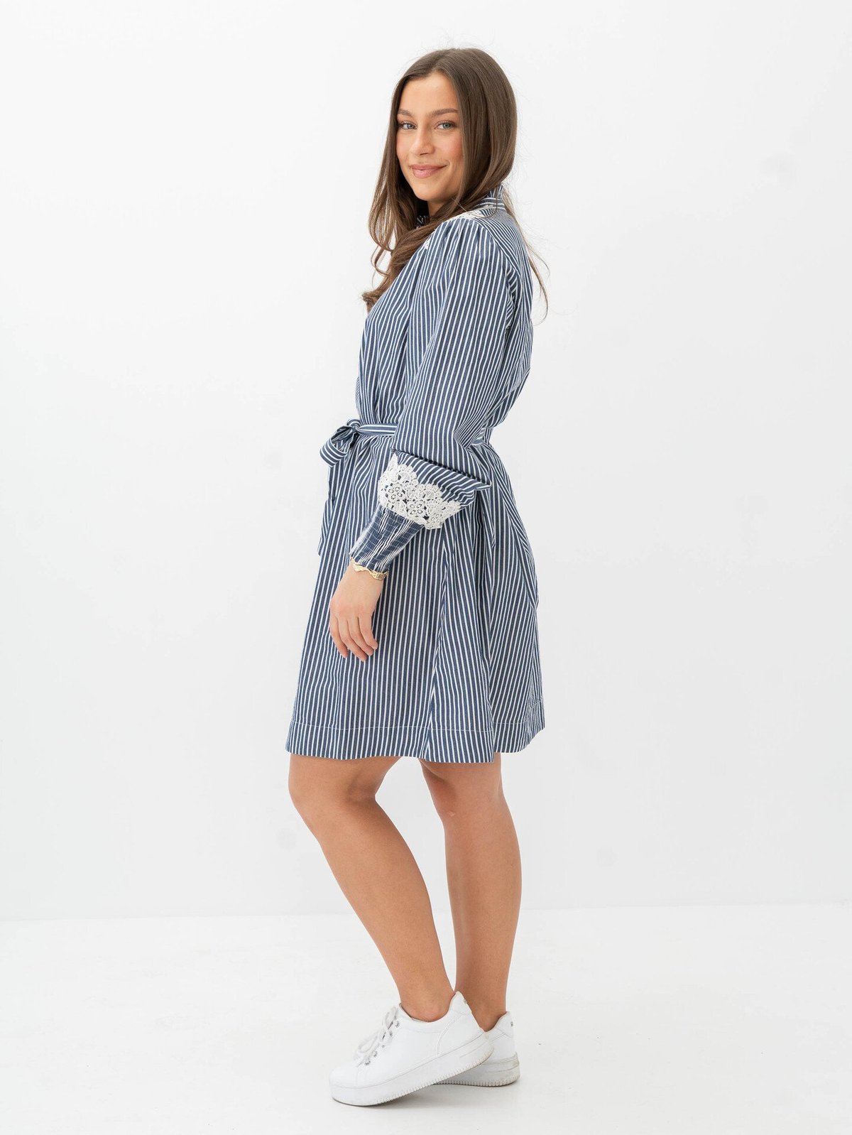 Y.A.S Stria Long Sleeve Shirt Dress Star White / Blue Stripes