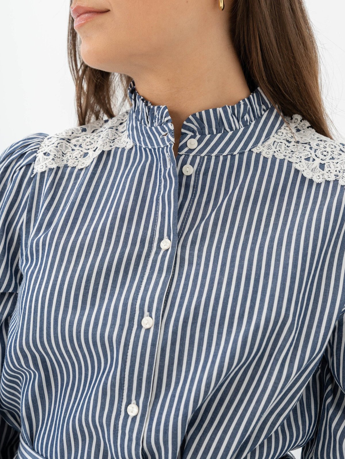 Y.A.S Stria Long Sleeve Shirt Dress Star White / Blue Stripes