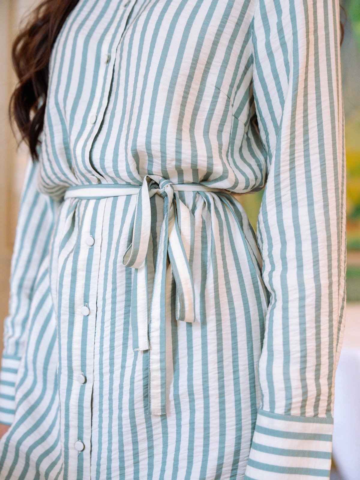 Y.A.S Kaya Long Sleeve Long Shirt Dress Birch Green Stripes