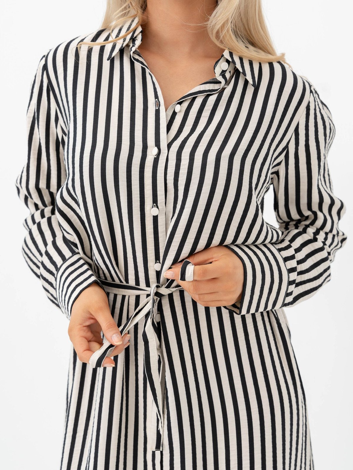Y.A.S Kaya Long Sleeve Long Shirt Dress Birch Black Stripes