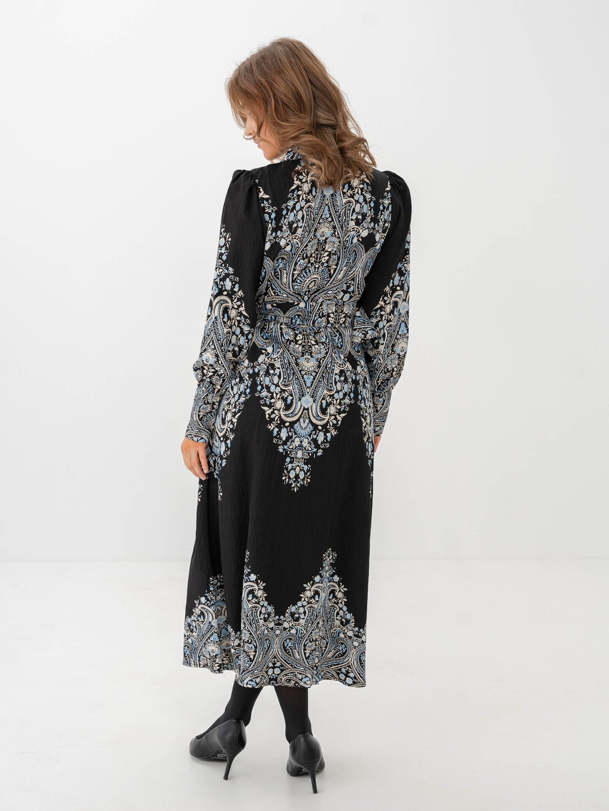 Y.A.S Birma Long Sleeve Long Shirt Dress Black Birma Print